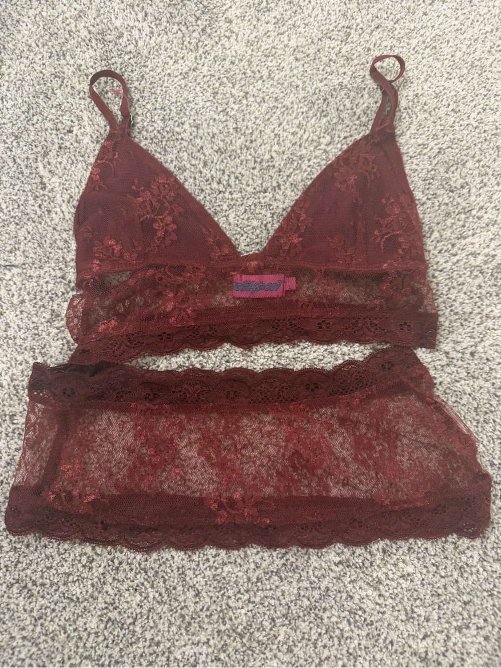 Edikted Burgundy Lace Bralette & Longline Bandeau Set